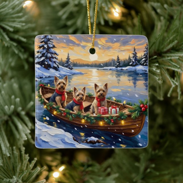Yorkshire Terrier Christmas Boat Holiday Julgransprydnad Keramik (Träd)