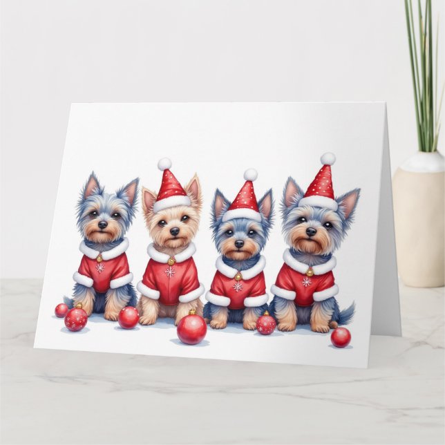 Yorkshire Terrier Christmas Dress Santa Hat Kort (Framsida)