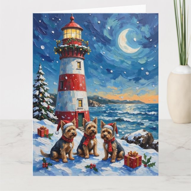 Yorkshire Terrier Christmas Lighthouse Holiday Kort (Framsida)