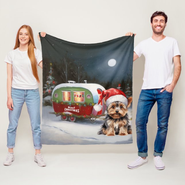 Yorkshire Terrier Cirkusvagn Juläventyr Fleecefilt (På plats)