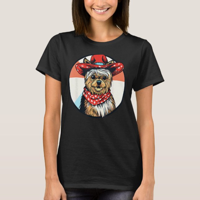 Yorkshire Terrier Cowboy Rolig hund Vilda western T Shirt (Framsida)