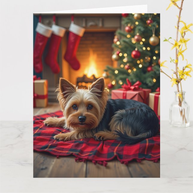 Yorkshire Terrier Cozy Christmas Evening Painting Kort (Gul blomma)
