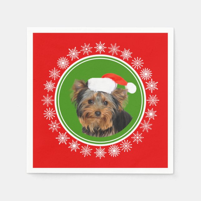 Yorkshire Terrier Cute Santa Hat jul Pappersservett (Framsidan)