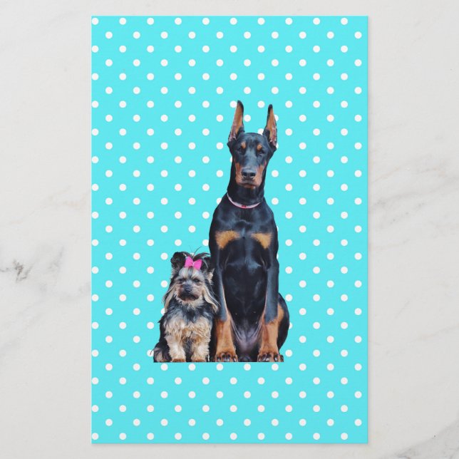 Yorkshire Terrier Doberman Blue Polka dots Brevpapper (Framsida)