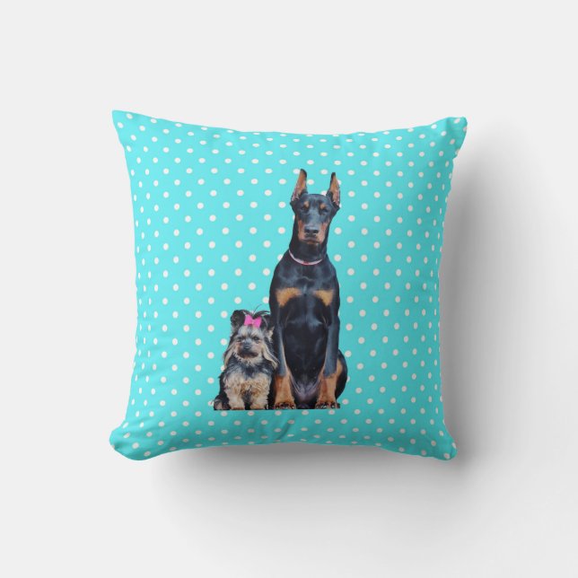 Yorkshire Terrier Doberman Blue Polka dots Kudde (Framsida)