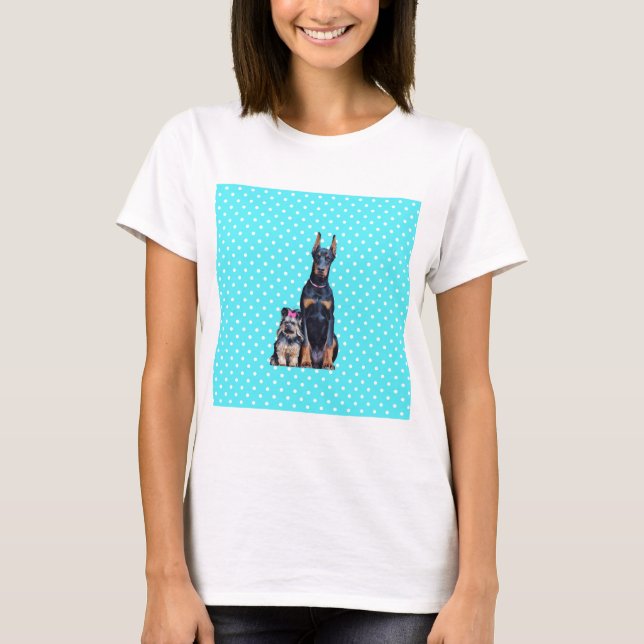 Yorkshire Terrier Doberman Blue Polka dots Tee (Framsida)