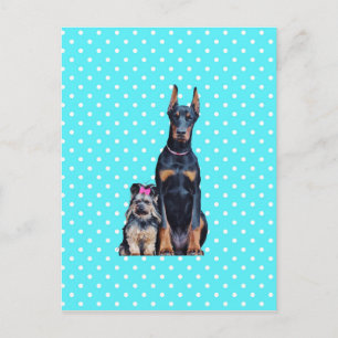Yorkshire Terrier Doberman Blue Polka dots Vykort