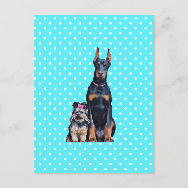 Yorkshire Terrier Doberman Blue Polka dots Vykort (Framsida)