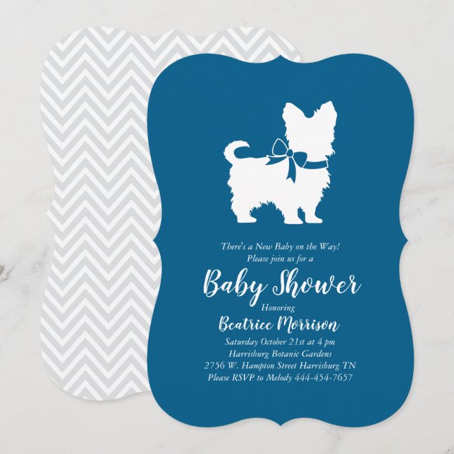 Yorkshire Terrier Dog Baby Shower Blue Boy Inbjudningar (Fram/baksida)
