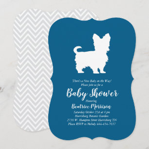 Yorkshire Terrier Dog Baby Shower Blue Boy Inbjudningar