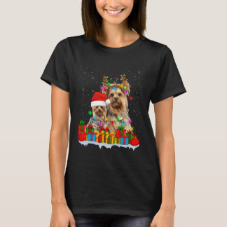 Yorkshire Terrier Dog Christmas Lights Reindeer Sa T Shirt
