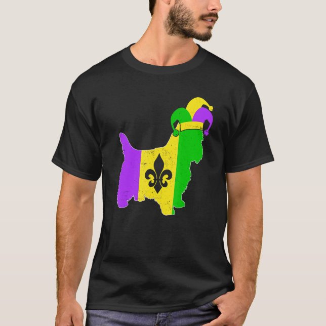 Yorkshire Terrier Dog Mardi Gras Carnival Funny Pu T Shirt (Framsida)