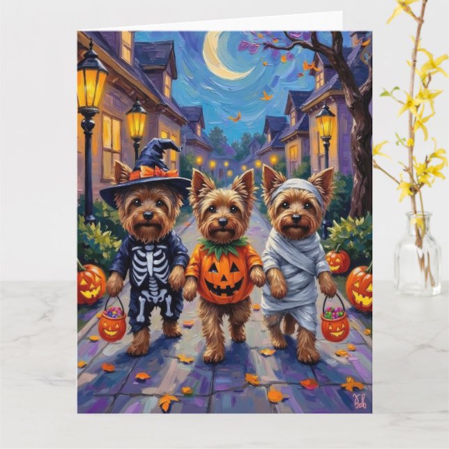Yorkshire Terrier Dogs in Halloween Costumes Kort (Gul blomma)