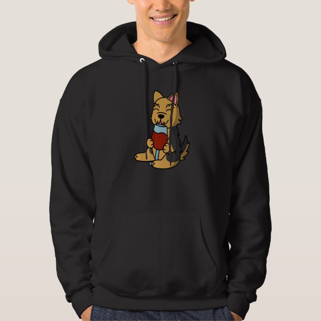 Yorkshire Terrier Drinking Wine Dog   Hoodie (Framsida)