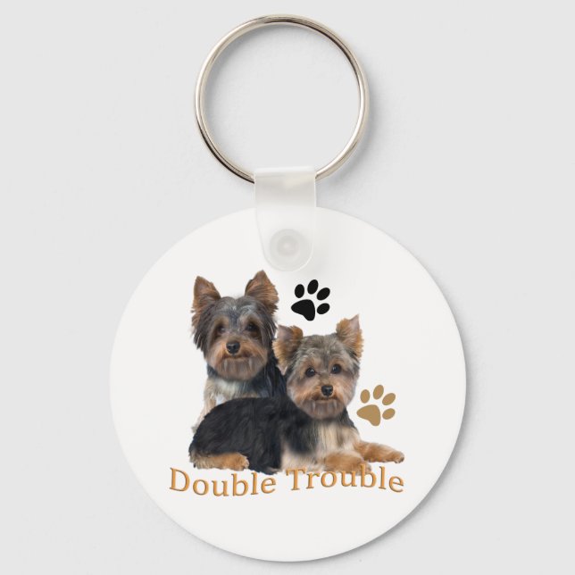Yorkshire Terrier Dubbla Trouble Gifts Nyckelring (Framsida)
