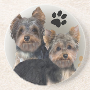 Yorkshire Terrier Dubbla Trouble Underlägg Sandsten