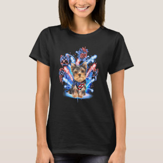Yorkshire Terrier Fireworks Färg American Flagga B T Shirt