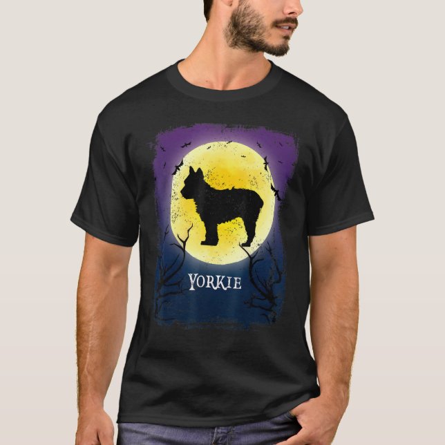 Yorkshire Terrier Full Moon Hund Silhouette Retro  T Shirt (Framsida)
