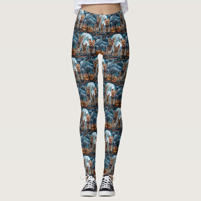 Yorkshire Terrier Halloween Kuslig Leggings (Framsida)
