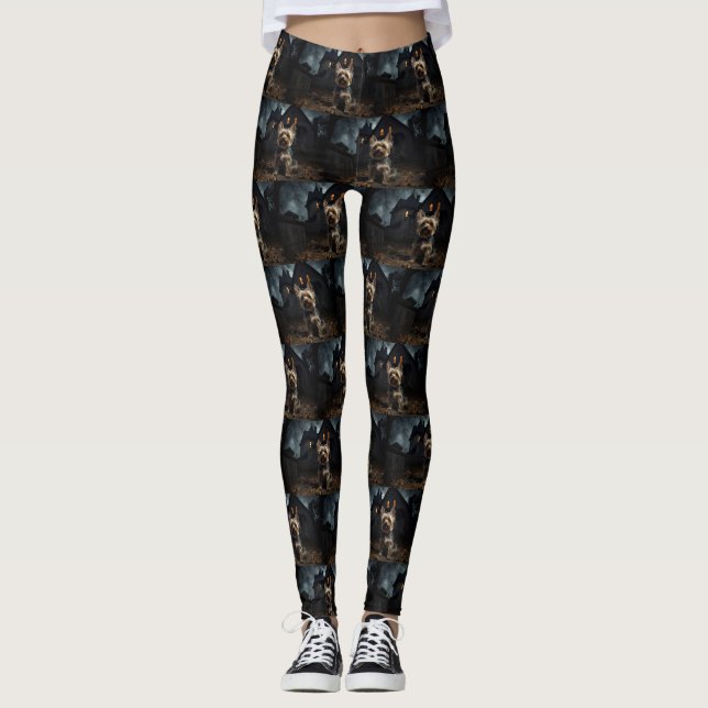Yorkshire Terrier Halloween Scary Leggings (Framsida)