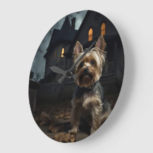 Yorkshire Terrier Halloween Skräck Stor Klocka