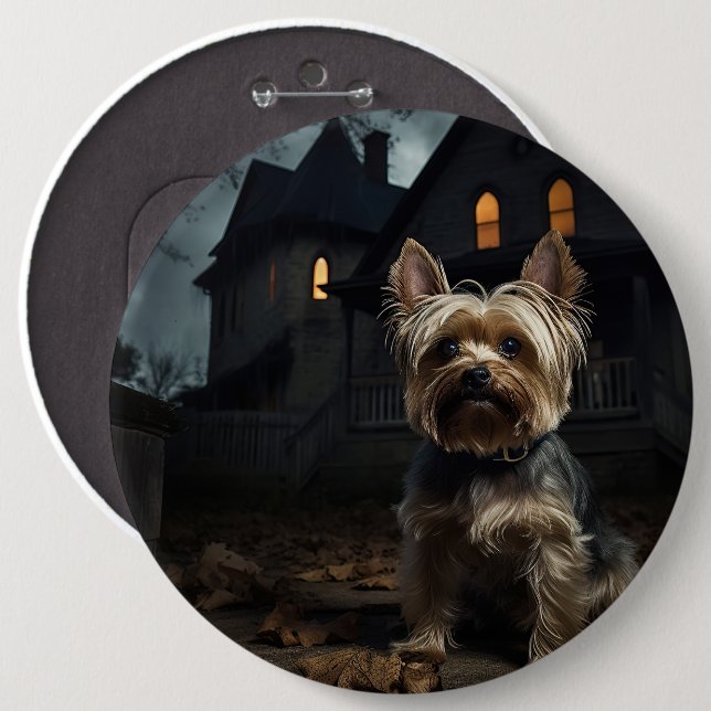 Yorkshire Terrier Halloween Skräckinjagande Knapp (Framsida & baksida)