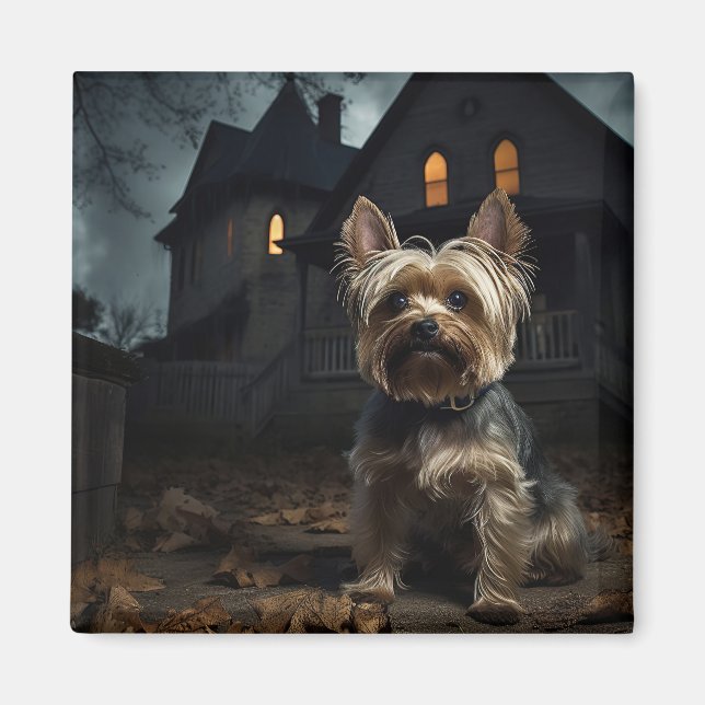 Yorkshire Terrier Halloween Skräckinjagande Magnet (Framsidan)