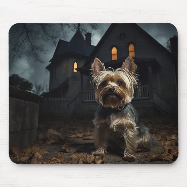 Yorkshire Terrier Halloween Skräckinjagande Musmatta (Framsidan)