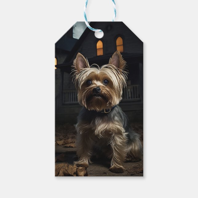 Yorkshire Terrier Halloween Skräckinjagande Presentetikett (Framsidan)