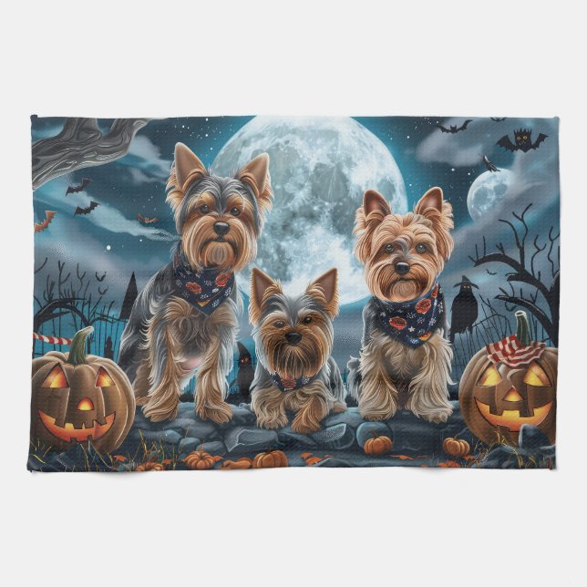 Yorkshire Terrier Halloween Spooky Kökshandduk (Horisontell)