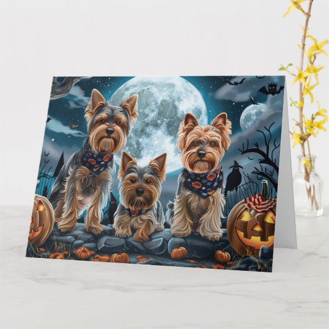 Yorkshire Terrier Halloween Spooky Kort (Gul blomma)