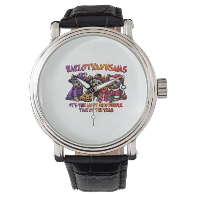 Yorkshire Terrier Halloween Thanksgiving Christmas Armbandsur (Framsida)