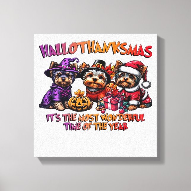 Yorkshire Terrier Halloween Thanksgiving Christmas Canvastryck (Framsida)