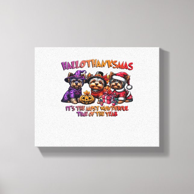 Yorkshire Terrier Halloween Thanksgiving jul Canvastryck (Framsida)