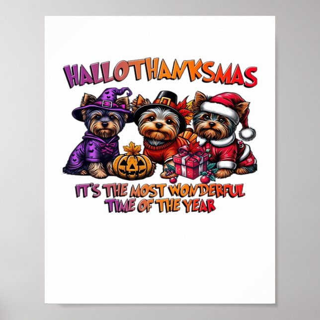 Yorkshire Terrier Halloween Thanksgiving jul Poster (Framsidan)