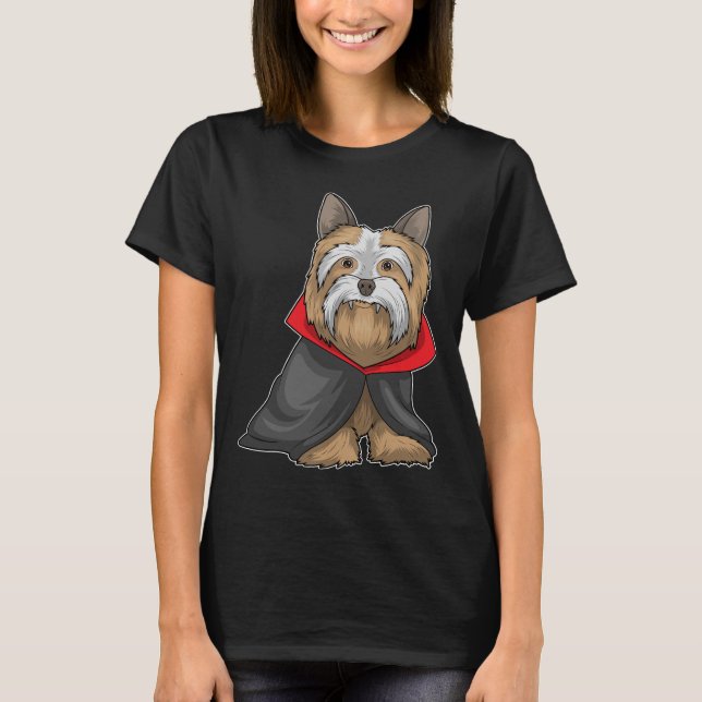 Yorkshire Terrier Halloween Vampire T Shirt (Framsida)