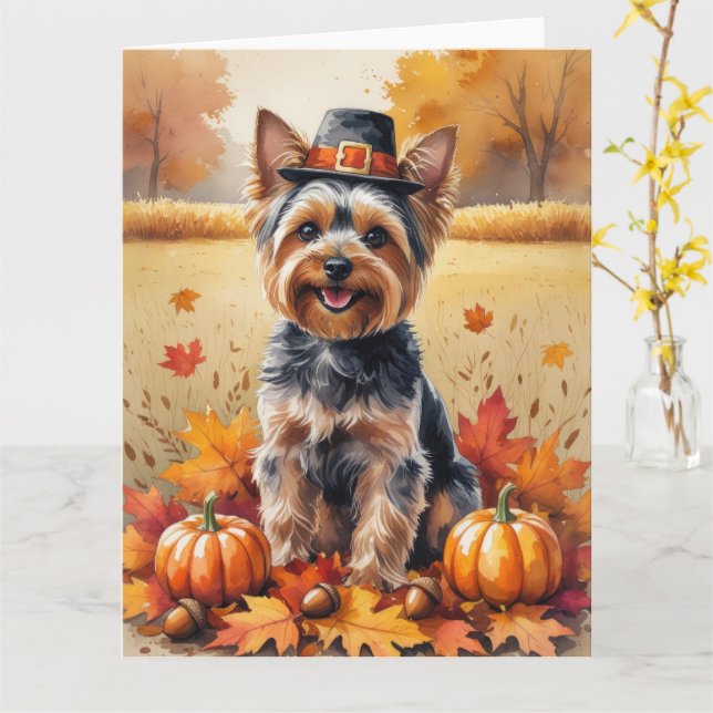 Yorkshire Terrier Höst löv Thanksgiving Art Kort (Gul blomma)