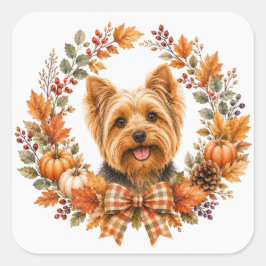 Yorkshire Terrier Höstkrans Fyrkantigt Klistermärke