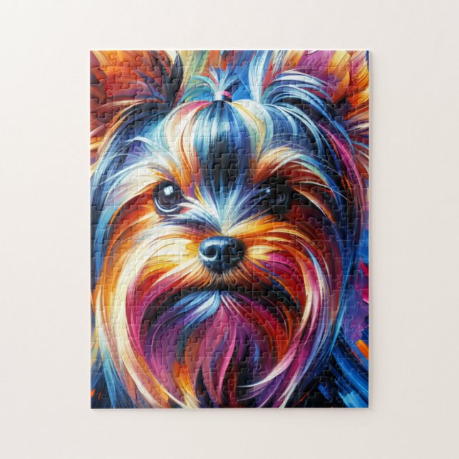 Yorkshire Terrier Hund Akryltryck | Färgrik Pussel (Vertikal)