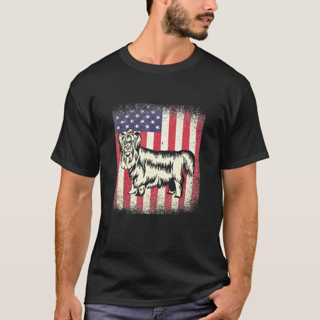 Yorkshire Terrier Hund American Flagga Patriotic 4 T Shirt (Framsida)