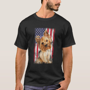 Yorkshire Terrier Hund American Flagga Vintage T Shirt