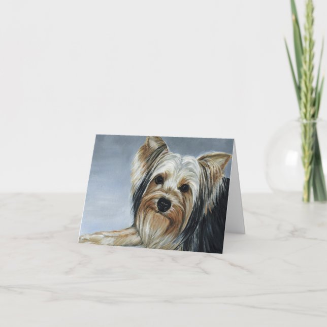 Yorkshire Terrier Hund Art Oljemålning Note Card Kort (Framsida)