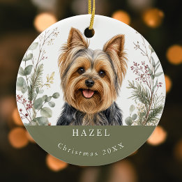 Yorkshire Terrier Hund Bild Vattenfärg Jul Julgransprydnad Keramik