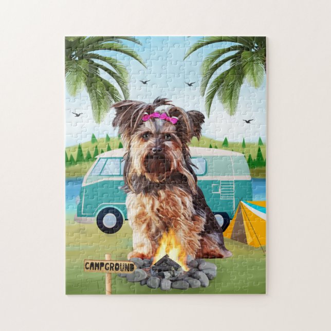 Yorkshire Terrier Hund Camping Pussel (Vertikal)