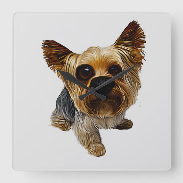 Yorkshire Terrier Hund Caricature Wall Clock Fyrkantig Klocka (Framsida)