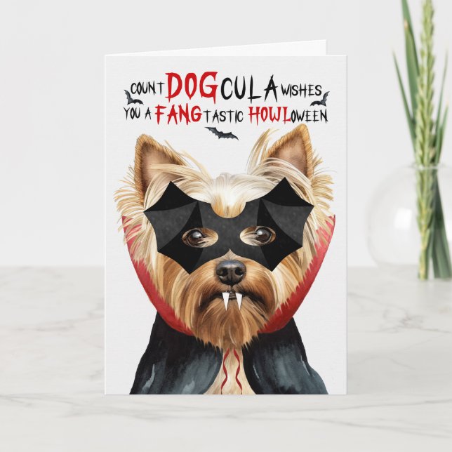 Yorkshire Terrier Hund Count DOGcula Halloween Helgkort (Framsida)