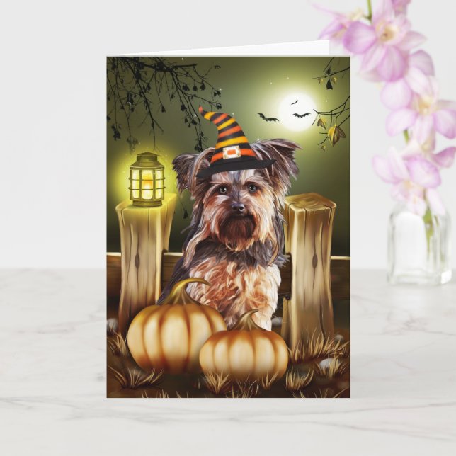 Yorkshire Terrier Hund Halloween Kort (Orkide)