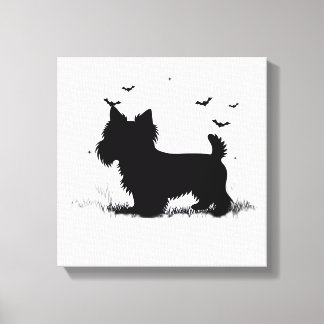 Yorkshire Terrier Hund � Halloween Moon Silhouette Canvastryck