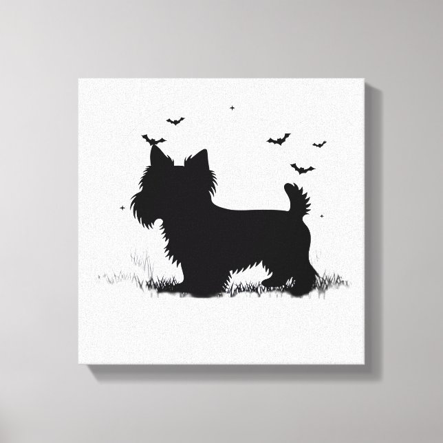 Yorkshire Terrier Hund � Halloween Moon Silhouette Canvastryck (Framsida)