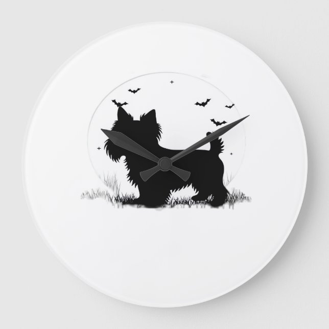 Yorkshire Terrier Hund � Halloween Moon Silhouette Stor Klocka (Framsida)